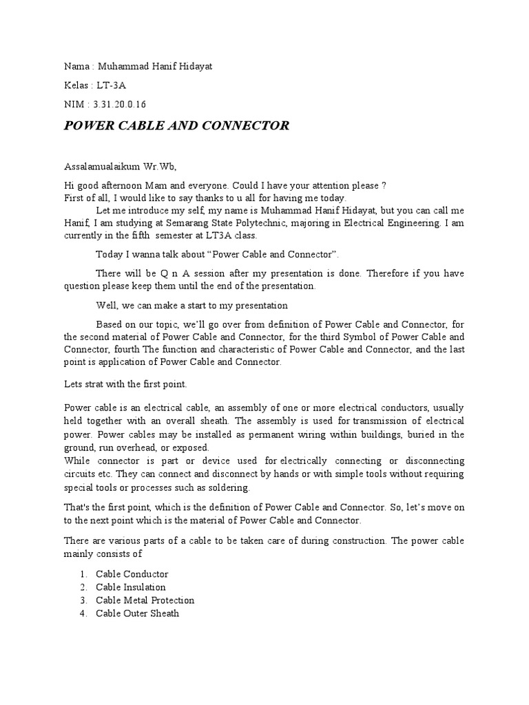 Power Cable PDF Electrical Connector High Voltage