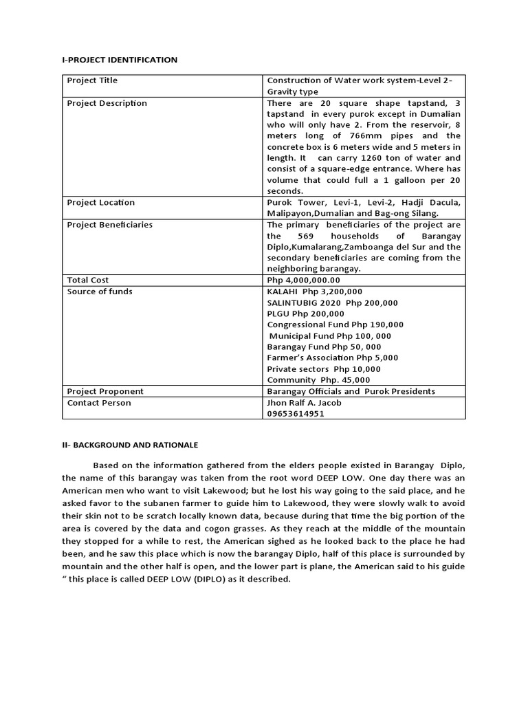 Water Work System Project in Barangay Diplo | PDF | Drinking Water | Water