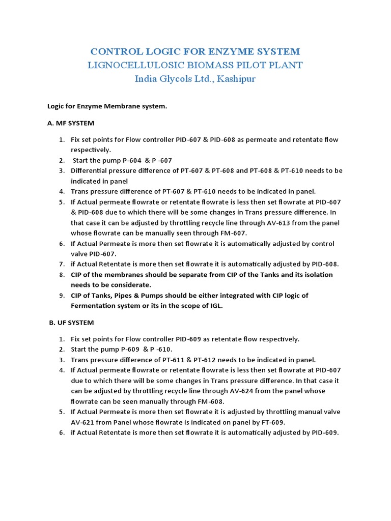 Enzyme (MF+UF) Control Logic | PDF