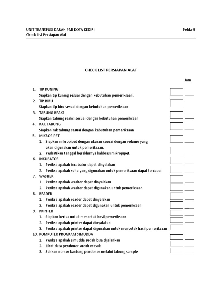 Check List Persiapan Alat PDF