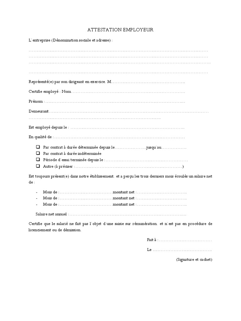 Attestation Employeur I | PDF
