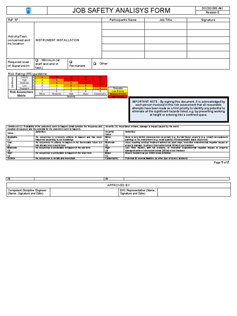Job Safety Analysis for Instrument Installation | PDF | Workplace ...