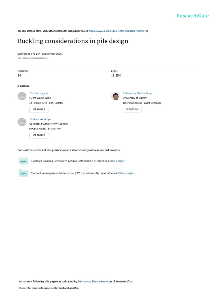 Buckling Considerations In Pile Design Pdf Buckling Bending