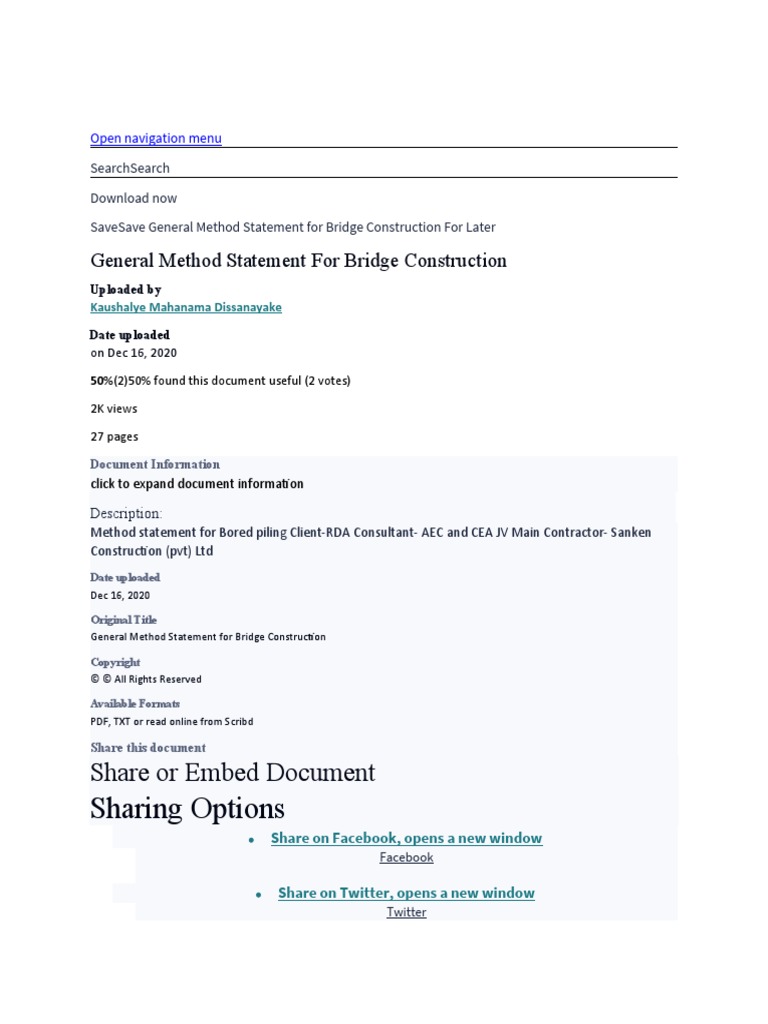 Method Statment For Bridge Construction | PDF | Deep Foundation ...