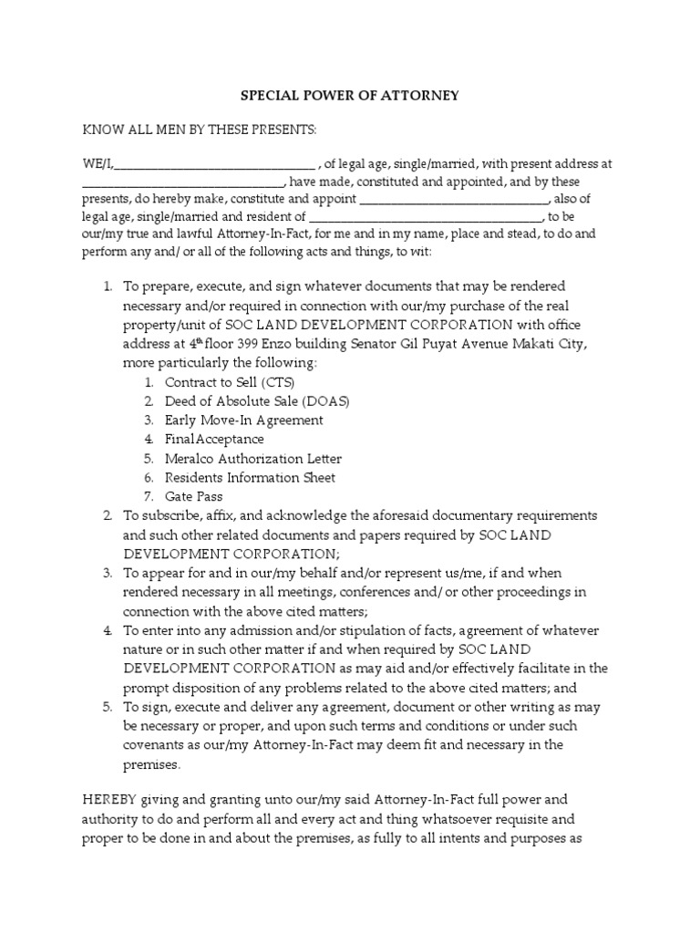 Granting Authority to Purchase Real Estate PDF Power Of Attorney