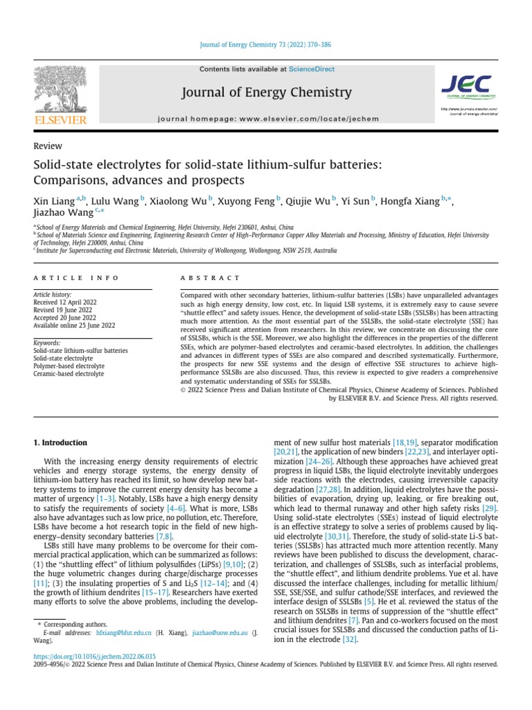 Solid State Electrolytes For Solid State Lithium Sulfur Batteries Pdf