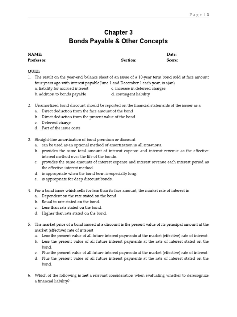 Quiz Chapter+3 Bonds+Payable | Download Free PDF | Bonds (Finance ...