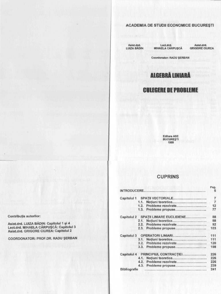 Algebra liniara culegere de probleme rezolvate radu serban pdf
