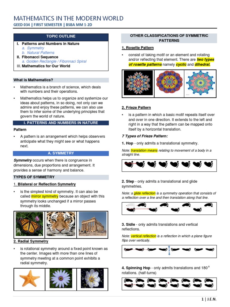 MMW - Lesson 1 Notes | PDF | Pattern | Symmetry