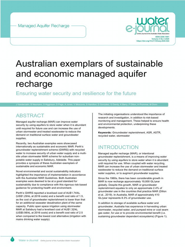 005 004 024 Australian Exemplars of Sustainable and Economic Managed Aquifer Recharge