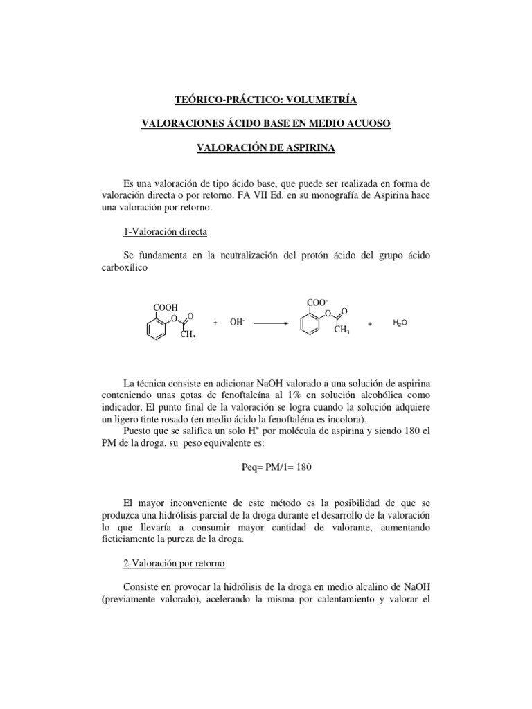 Valoraciones Ácido-Base y Nitritovolumetría | PDF | Ácido carboxílico ...