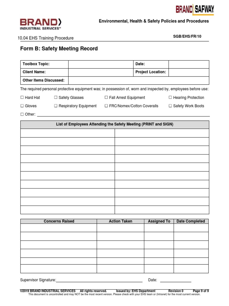10.04 Form B Safety Meeting Record PDF