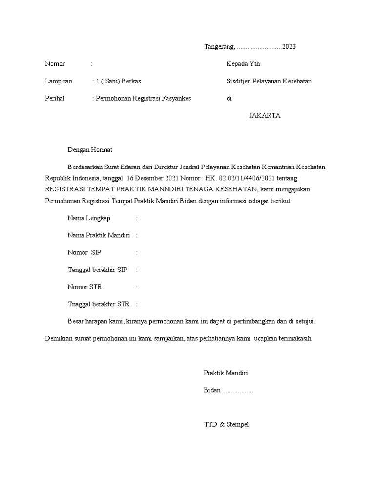 Permohonan registrasi fasyankes pdf