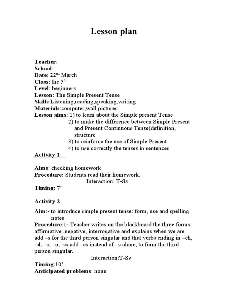 Lessonplan Presentsimple | PDF | Verb | Grammatical Tense