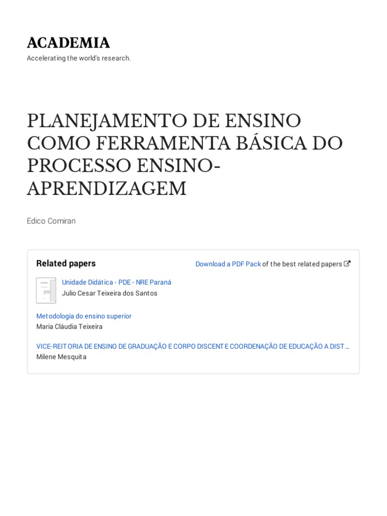 Planejamento de Ensino e Aprendizagem | PDF | Aprendizado | Planejamento