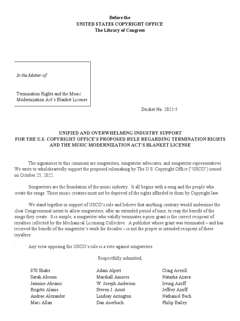 Termination Rights and The Music Modernization Act's Blanket License ...