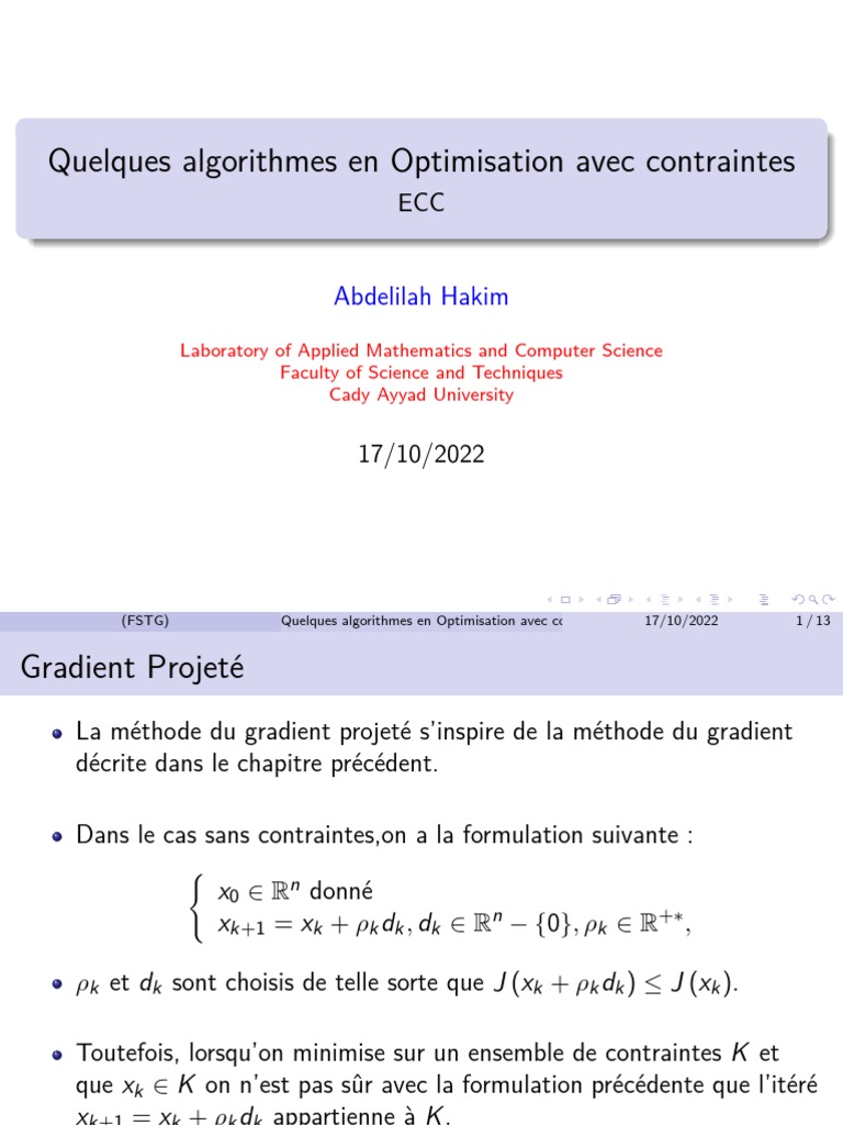 Algorithmes d'Optimisation avec Contraintes | PDF | Optimisation ...
