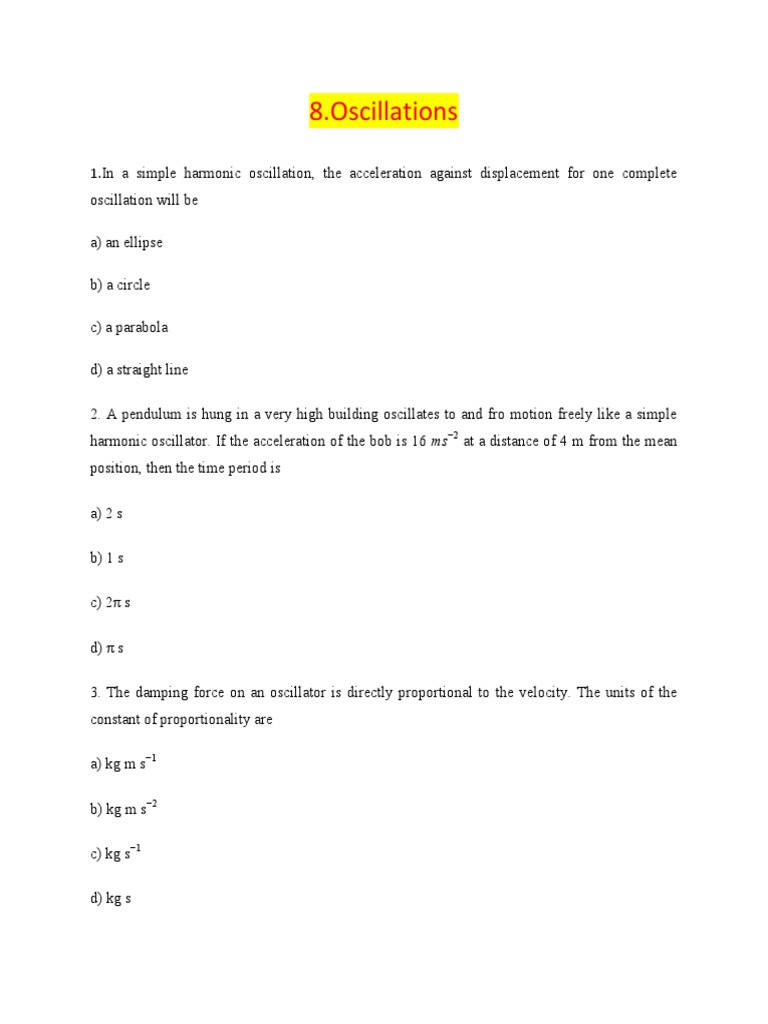 Oscillations Question Bank PDF Oscillation Scientific Phenomena