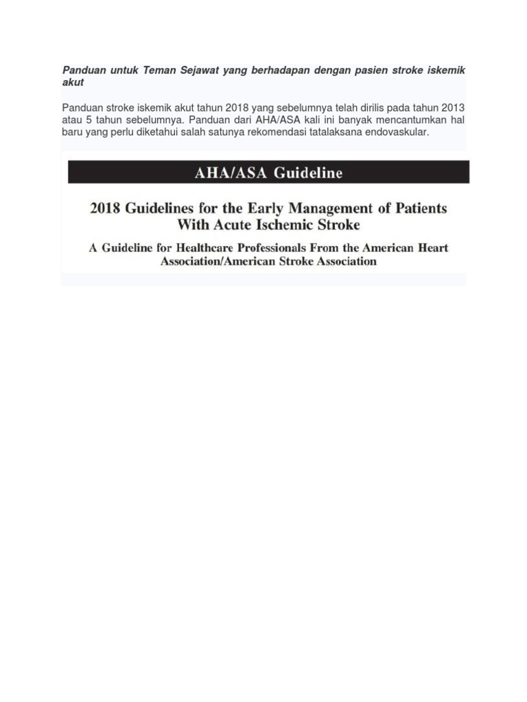 Guideline Stroke Iskemik Akut (AHA-ASA, 2018) | PDF