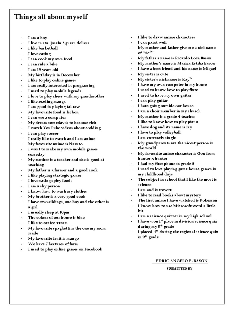 Things All About Myself Pdf