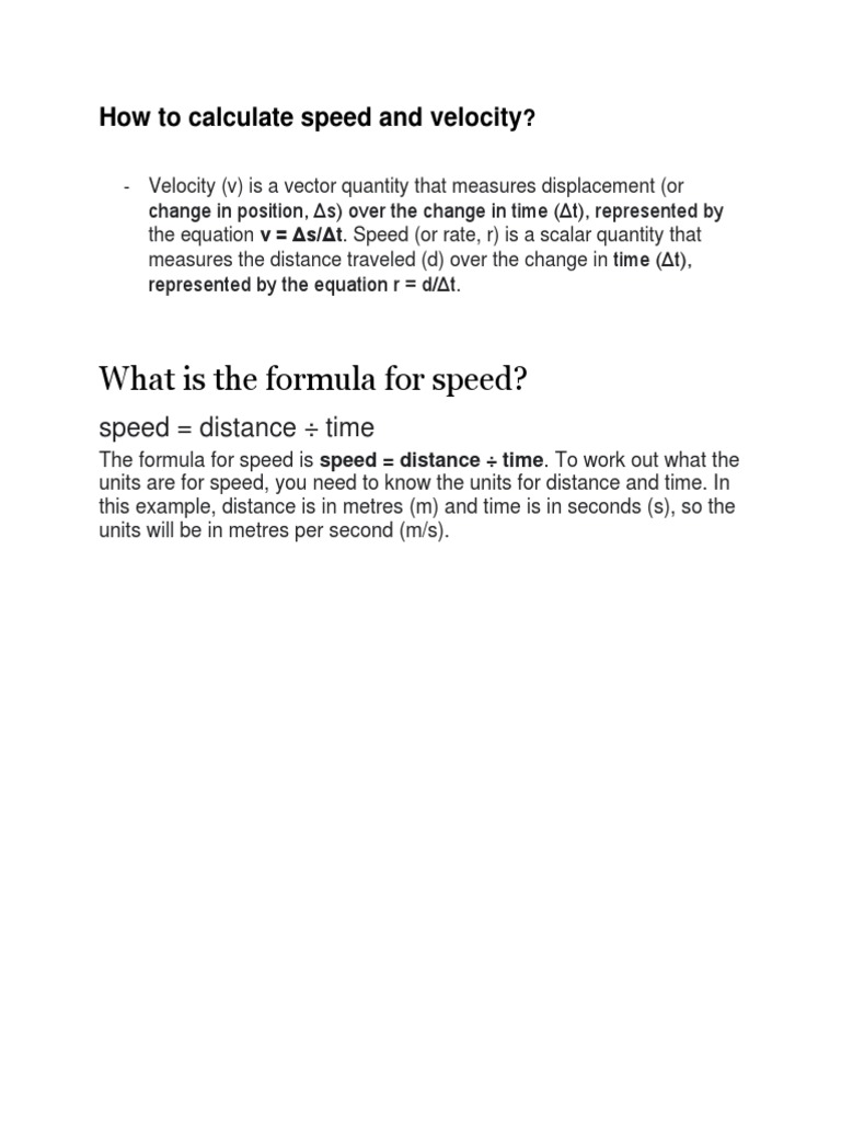 How To Calculate Speed and Velocity | PDF