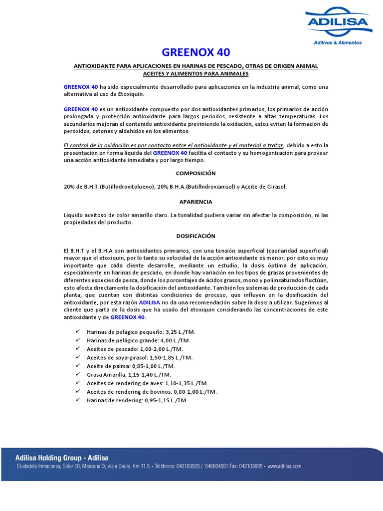 Greenox 40: Antioxidante para Alimentos | PDF | Antioxidante | Petróleo