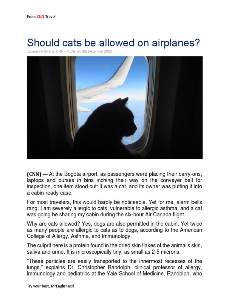 Should Cats Be Allowed On Airplanes PDF Allergy Airlines