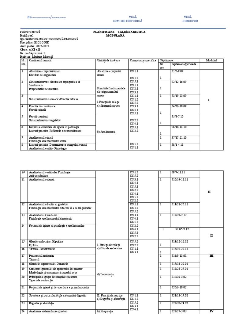Planificare Modulara - XI D | PDF