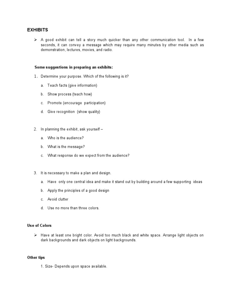 Exhibits Some Suggestions In Preparing An Exhibits Pdf Color Lecture