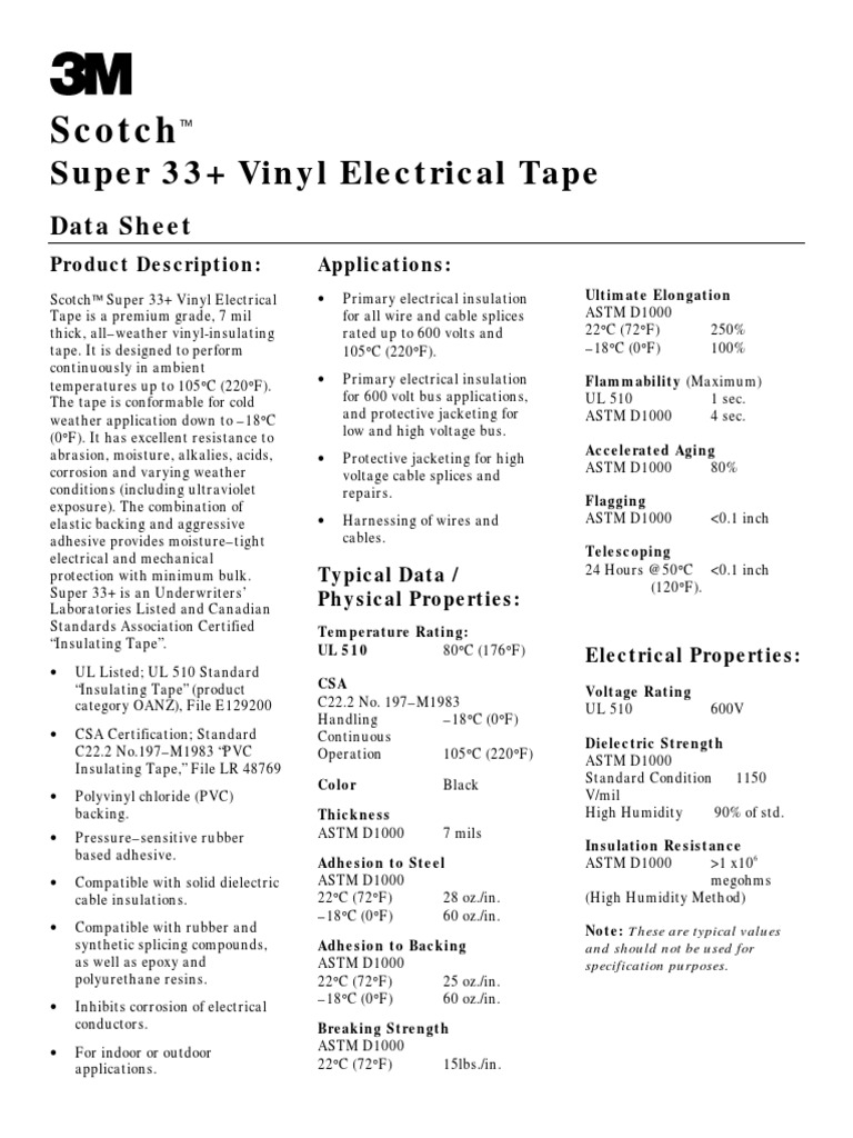 Scotch Super 33+ Vinyl Electrical Tape PDF Insulator (Electricity