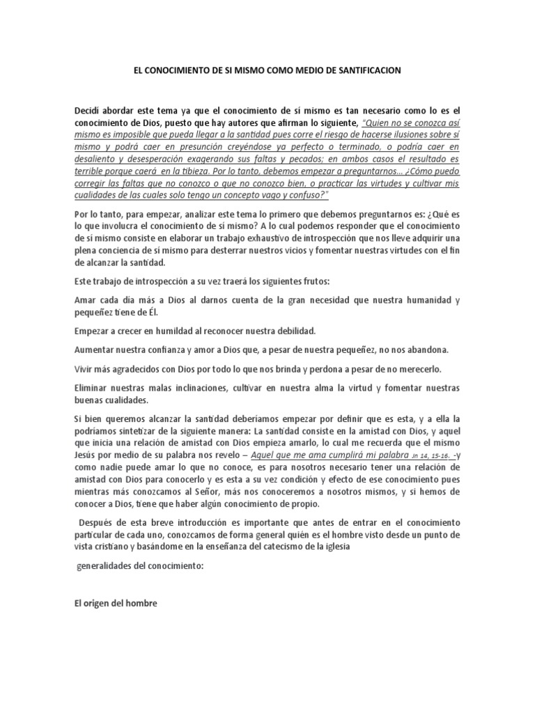 El Conocimiento de Si Mismo Como Medio de Santificacion | PDF ...