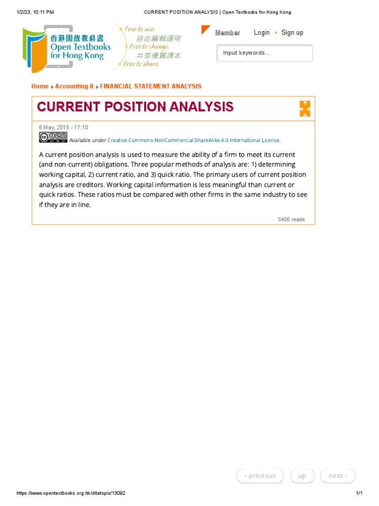 CURRENT POSITION ANALYSIS - Open Textbooks For Hong Kong | PDF