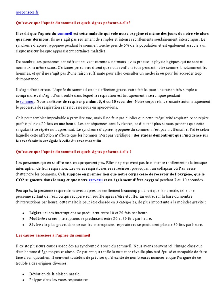 Apnée du sommeil : symptômes et traitements | PDF | Syndrome d'apnées ...