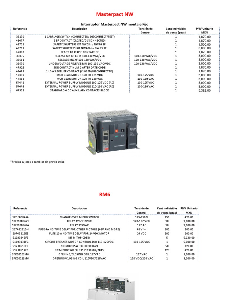 Masterpact NW Refacciones y Precios | PDF | Relay | Fuse (Electrical)