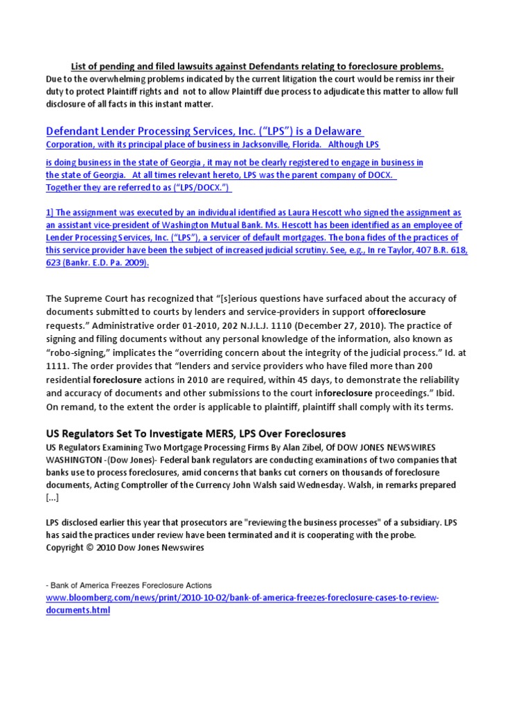 Lps Suits Et Al PDF Foreclosure Bank Of America