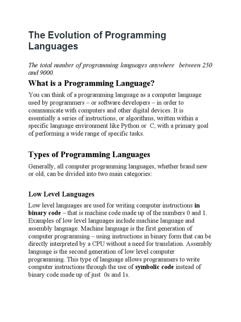 The Evolution of Programming Languages | Download Free PDF | Computer ...
