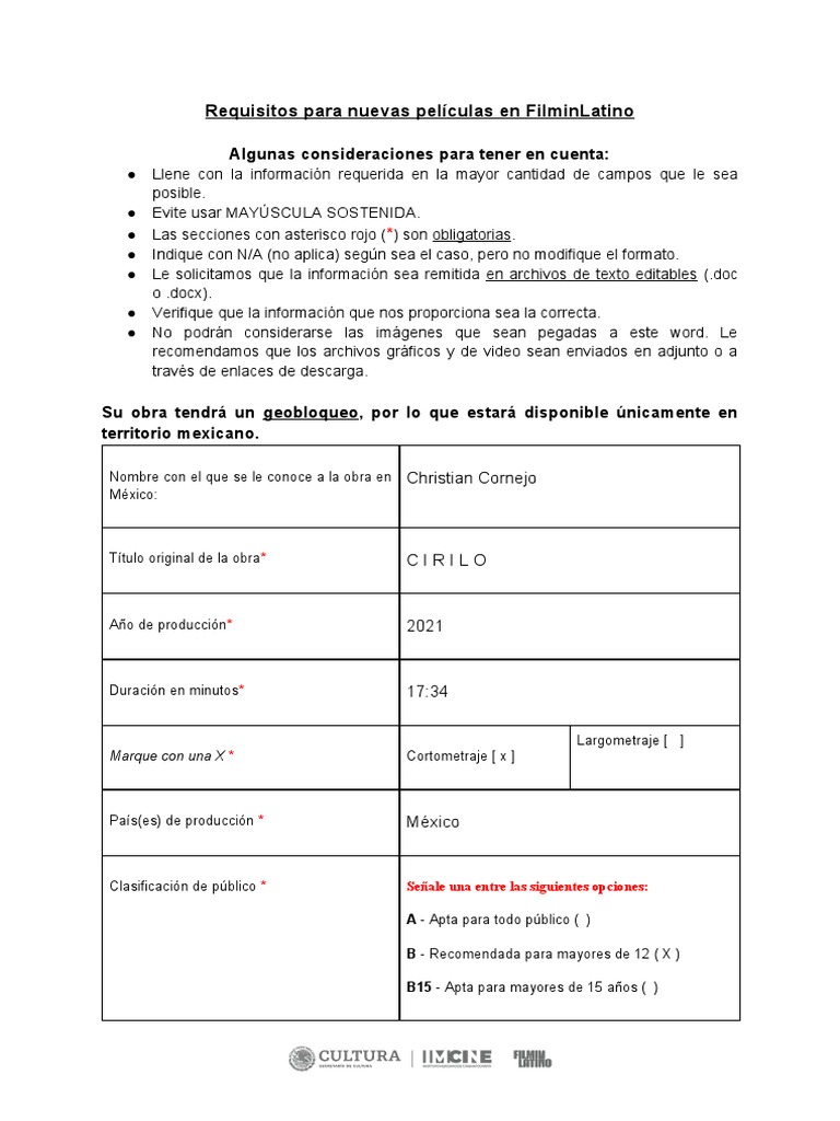 Requisitos para películas en FilminLatino | PDF | Tecnología digital ...