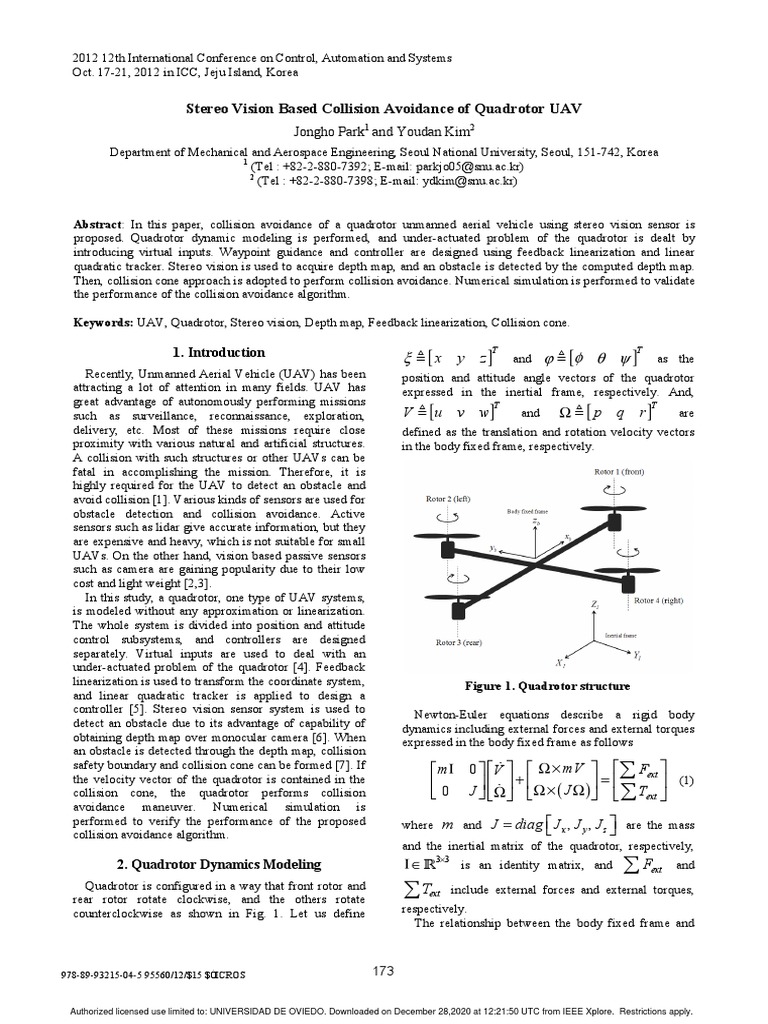 Stereo Vision Based Collision Avoidance of Quadrotor UAV | PDF ...