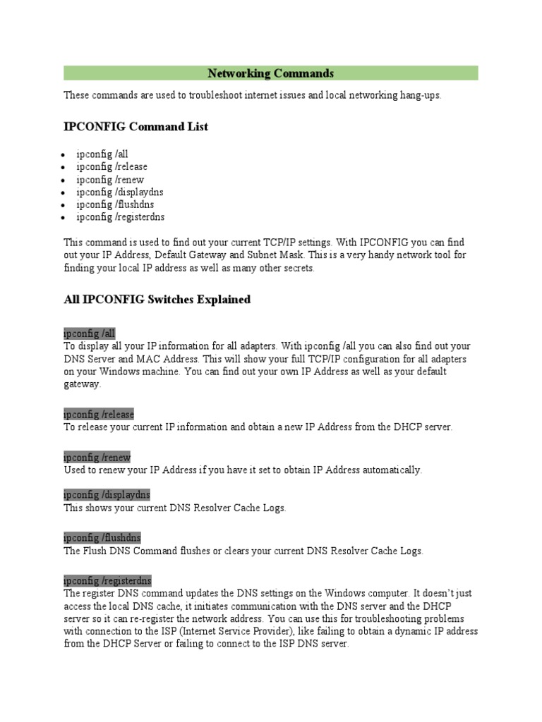 Network Commands PDF Ip Address Domain Name System