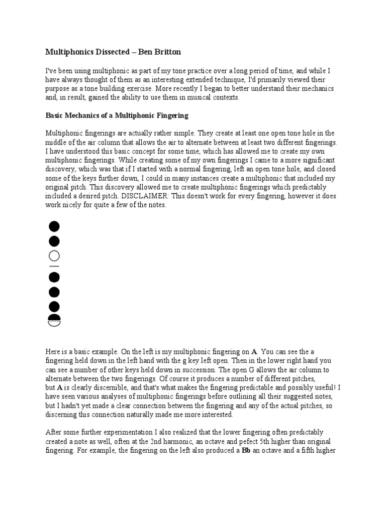 Multiphonics Dissected (Ben Britton - Everything Saxophone) | PDF ...