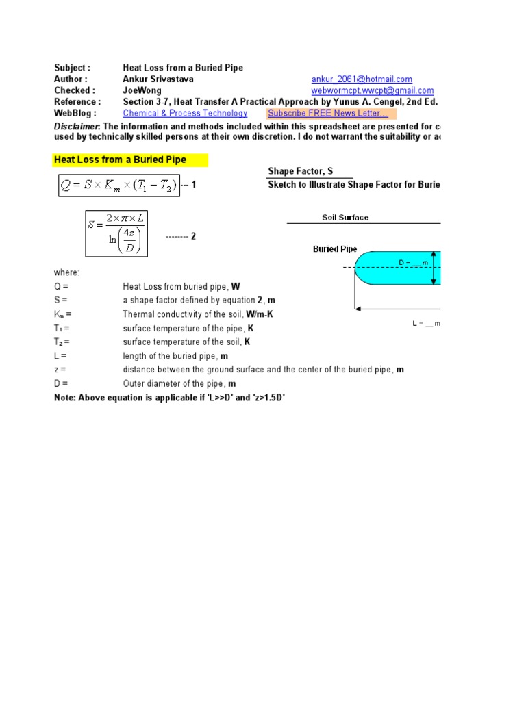 Buried Pipe Heat Loss 20090816 | PDF | Heat Transfer | Pipe (Fluid ...