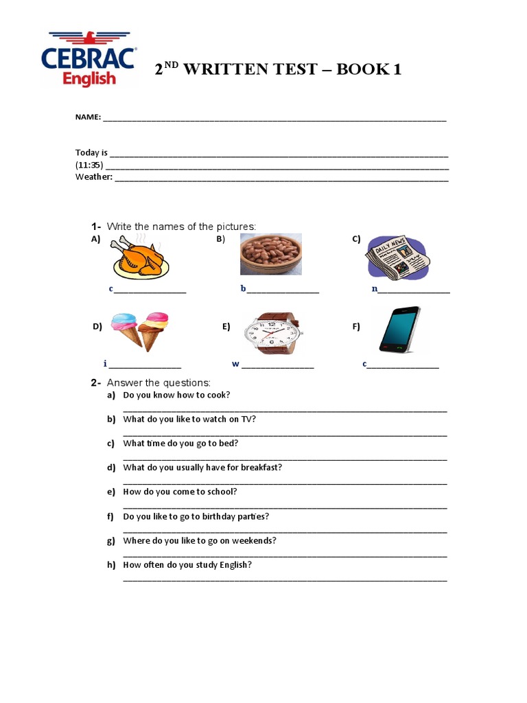 2 Written Test - Book 1 | PDF