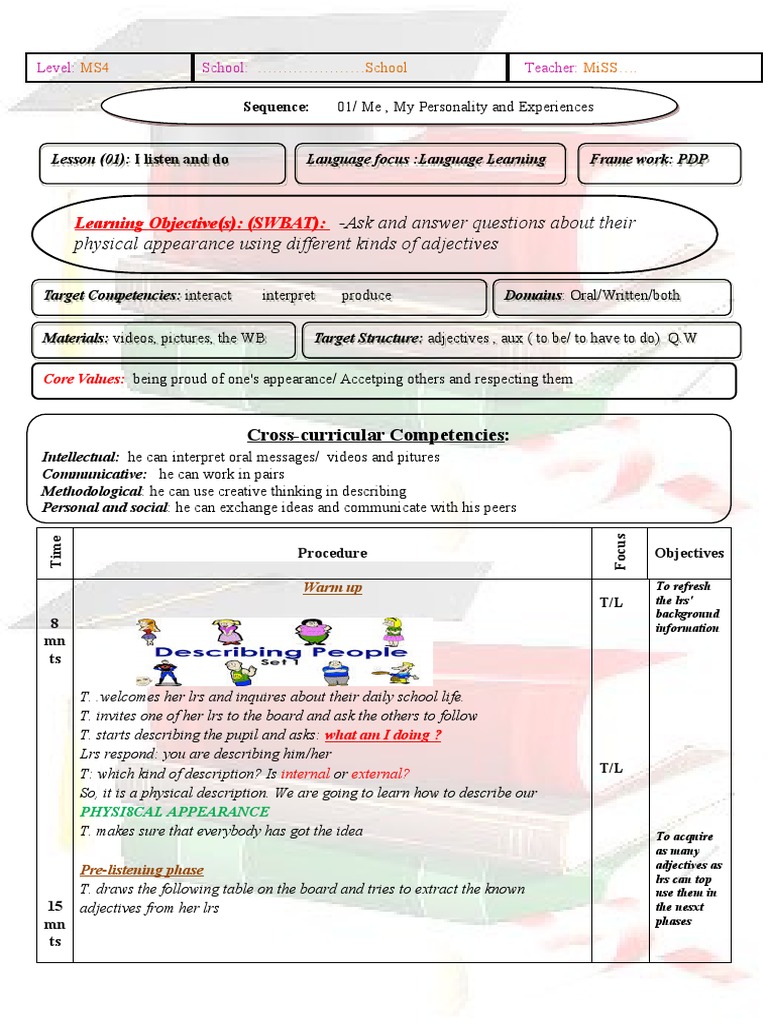 4MS Year Lesson Plan 1 Seq 1 2018-2019 | PDF | Human Communication ...
