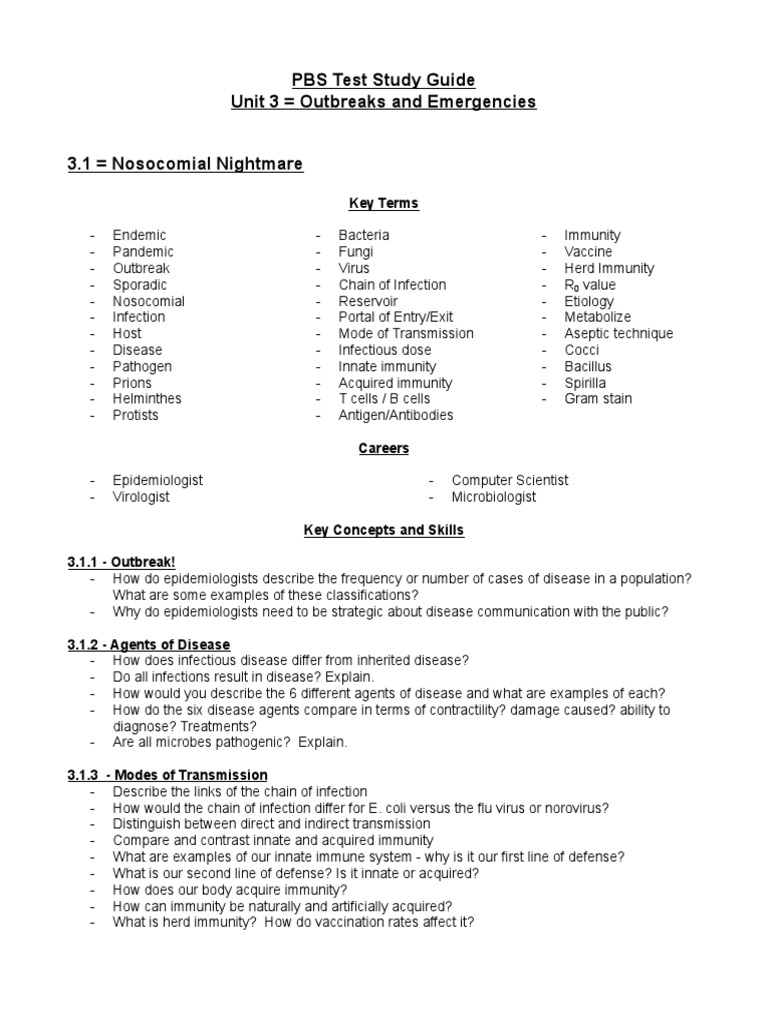 PBS Test Study Guide: Outbreaks & Emergencies | PDF | Infection | Bleeding