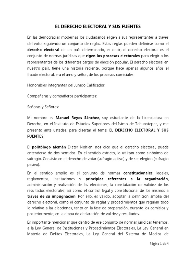 El Derecho Electoral y Sus Fuentes PDF Elecciones Democracia