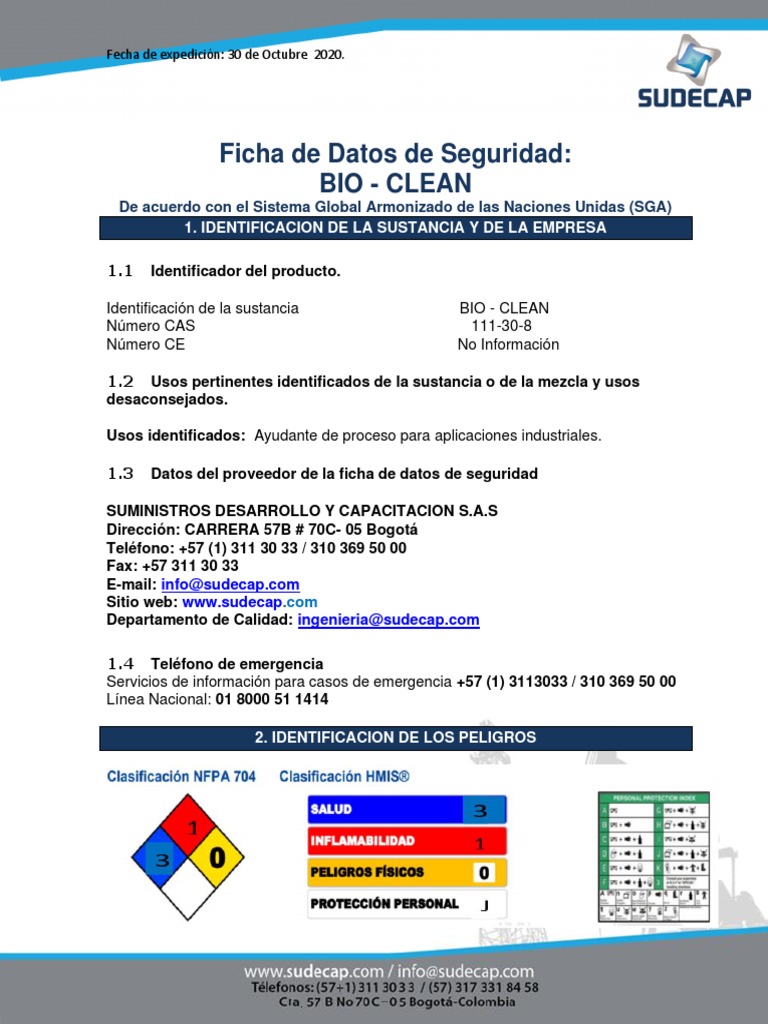 Hoja de Seguridad Bioclean Sga PDF Compuesto orgánico volátil Alergia