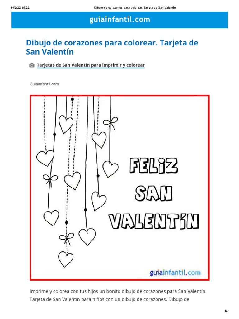 Dibujo de Corazones para Colorear. Tarjeta de San Valentín | PDF