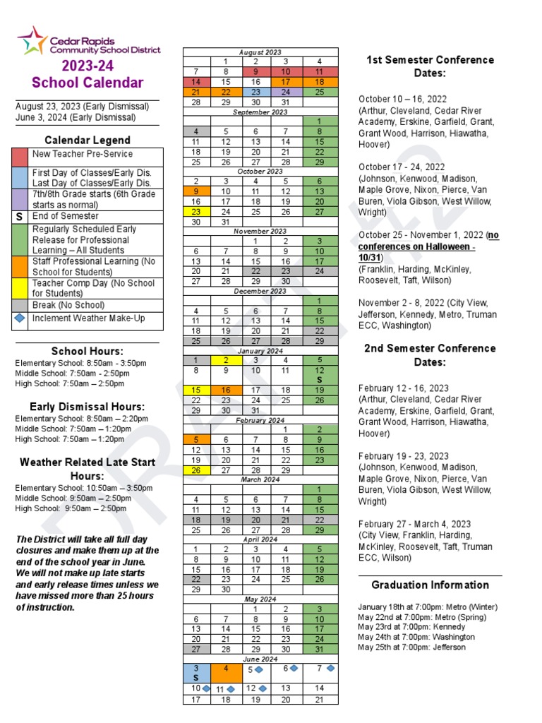 Proposed Cedar Rapids Community School District Calendar 2023-24 | PDF |  Executive Heads Of State | Presidency Of The United States