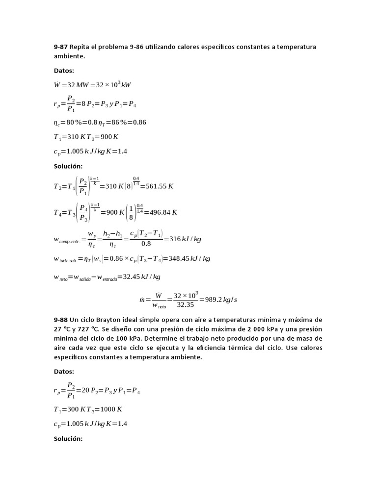 9 87 repita el problema 9 86 utilizando calores espec ficos constantes