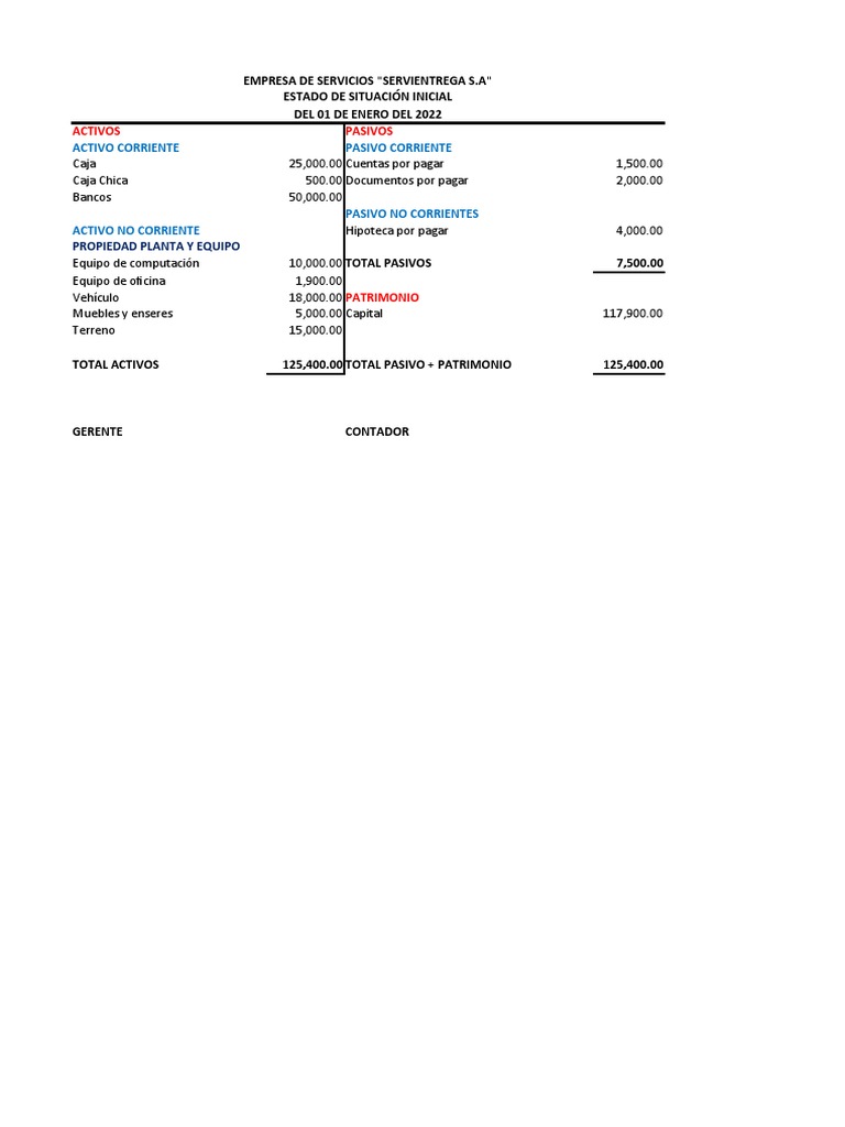 Estado de Situación Inicial | PDF | Servicios financieros | Business